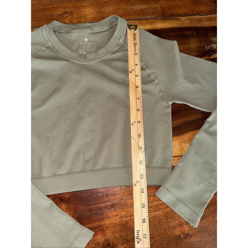 NUX Active Long Sleeve Workout Crop Top Yoga Running Fitted Size M, Olive - Picture 5 of 11